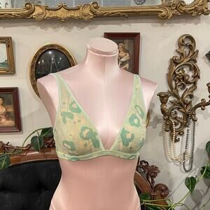 vintage 90s Calvin Klein Frosted Sheer Halter Bra V-Neck Size L Floral